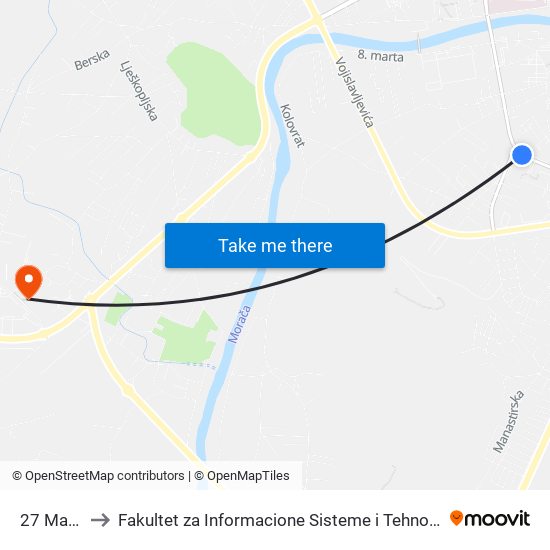 27 Marta to Fakultet za Informacione Sisteme i Tehnologije map