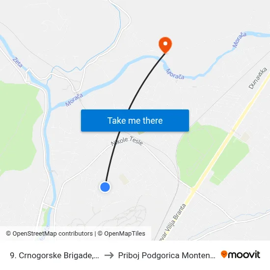9. Crnogorske Brigade, 114 to Priboj Podgorica Montenegro map