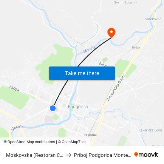 Moskovska (Restoran Carine) to Priboj Podgorica Montenegro map