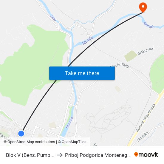 Blok V (Benz. Pumpa) to Priboj Podgorica Montenegro map