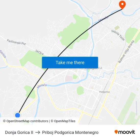 Donja Gorica II to Priboj Podgorica Montenegro map