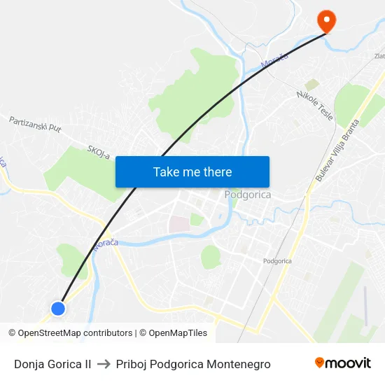 Donja Gorica II to Priboj Podgorica Montenegro map
