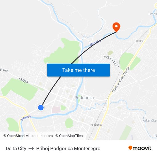 Delta City to Priboj Podgorica Montenegro map