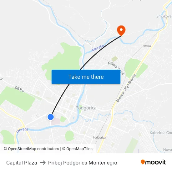Capital Plaza to Priboj Podgorica Montenegro map
