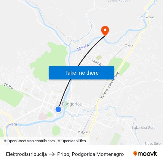 Elektrodistribucija to Priboj Podgorica Montenegro map