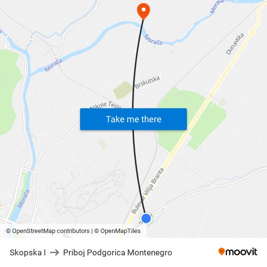 Skopska I to Priboj Podgorica Montenegro map