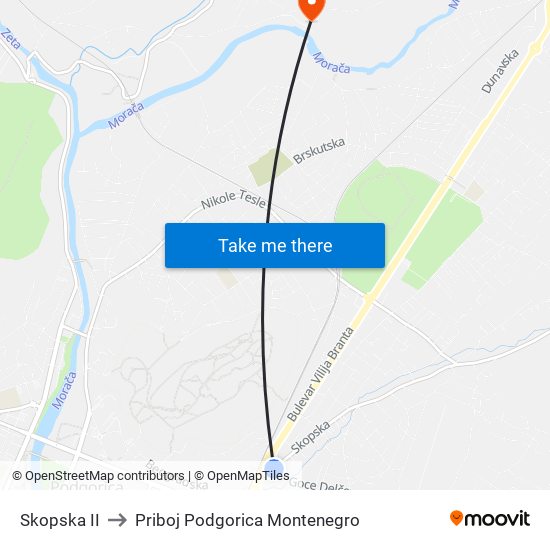 Skopska II to Priboj Podgorica Montenegro map