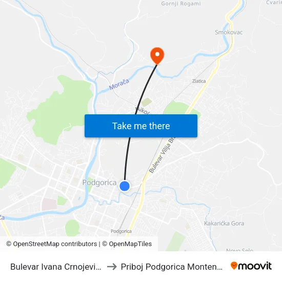 Bulevar Ivana Crnojevića I to Priboj Podgorica Montenegro map