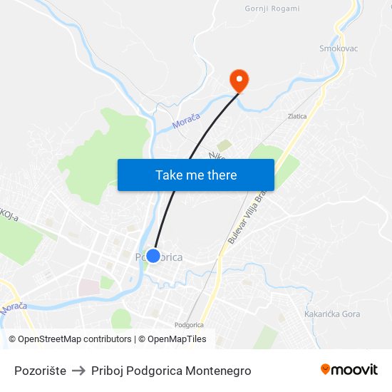 Pozorište to Priboj Podgorica Montenegro map