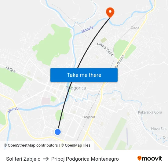 Soliteri Zabjelo to Priboj Podgorica Montenegro map