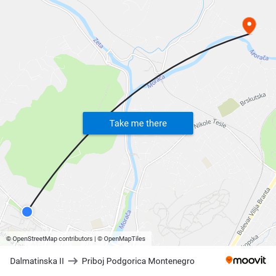 Dalmatinska II to Priboj Podgorica Montenegro map