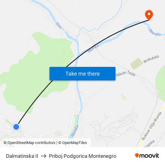 Dalmatinska II to Priboj Podgorica Montenegro map