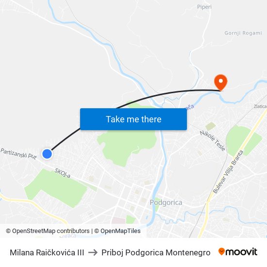 Milana Raičkovića III to Priboj Podgorica Montenegro map