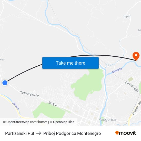 Partizanski Put to Priboj Podgorica Montenegro map