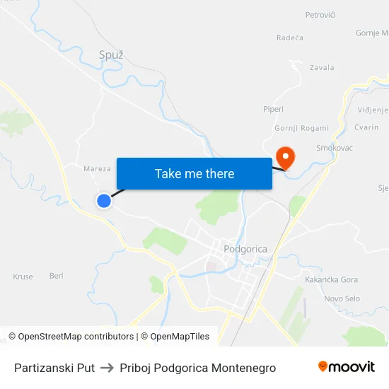 Partizanski Put to Priboj Podgorica Montenegro map