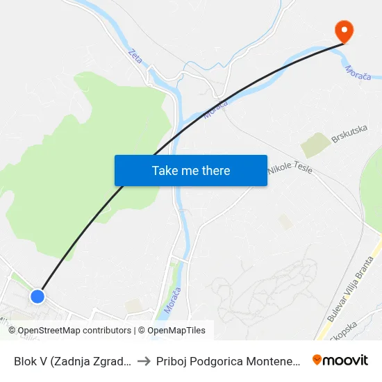 Blok V (Zadnja Zgrada) to Priboj Podgorica Montenegro map