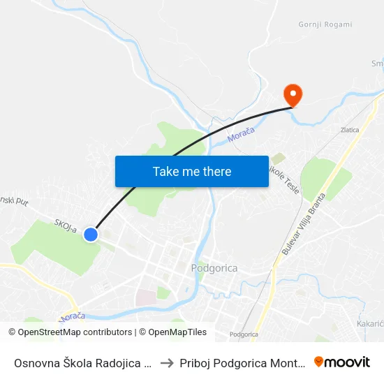 Osnovna Škola Radojica Perović to Priboj Podgorica Montenegro map