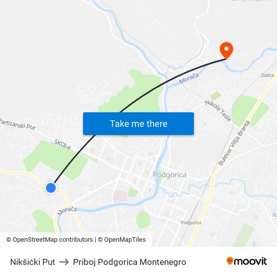 Nikšićki Put to Priboj Podgorica Montenegro map