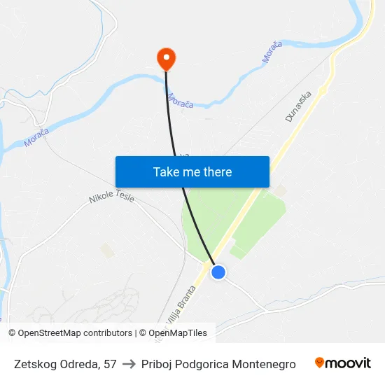 Zetskog Odreda, 57 to Priboj Podgorica Montenegro map