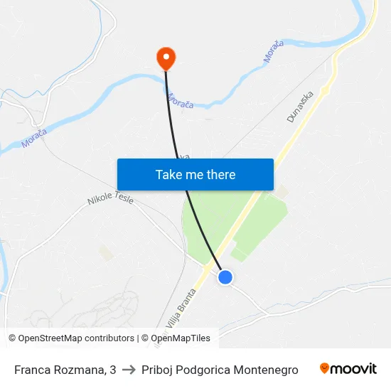 Franca Rozmana, 3 to Priboj Podgorica Montenegro map