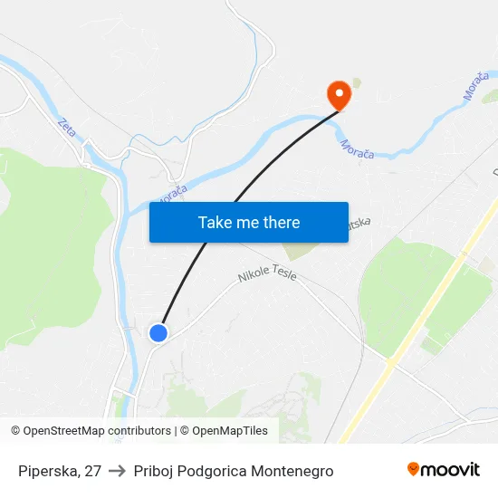 Piperska, 27 to Priboj Podgorica Montenegro map