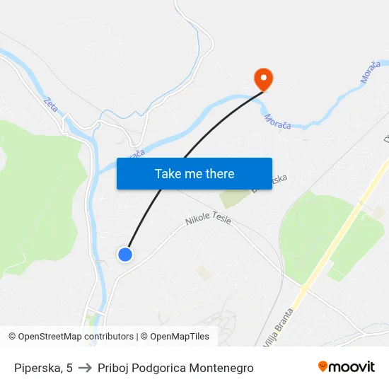 Piperska, 5 to Priboj Podgorica Montenegro map