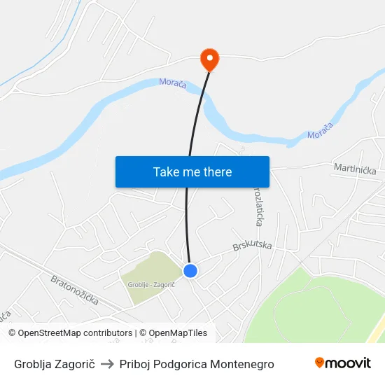 Groblja Zagorič to Priboj Podgorica Montenegro map