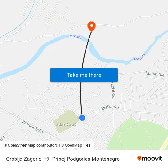 Groblja Zagorič to Priboj Podgorica Montenegro map