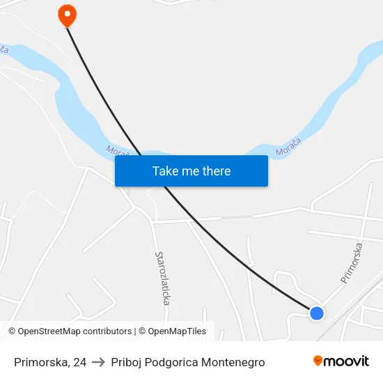 Primorska, 24 to Priboj Podgorica Montenegro map