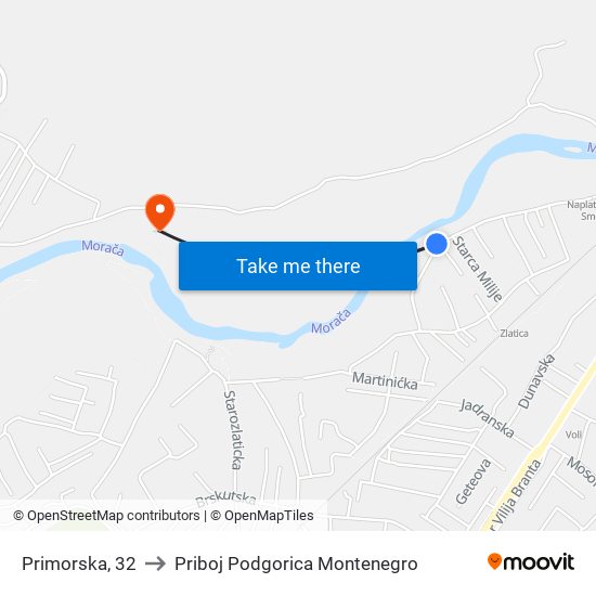 Primorska, 32 to Priboj Podgorica Montenegro map