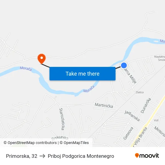 Primorska, 32 to Priboj Podgorica Montenegro map