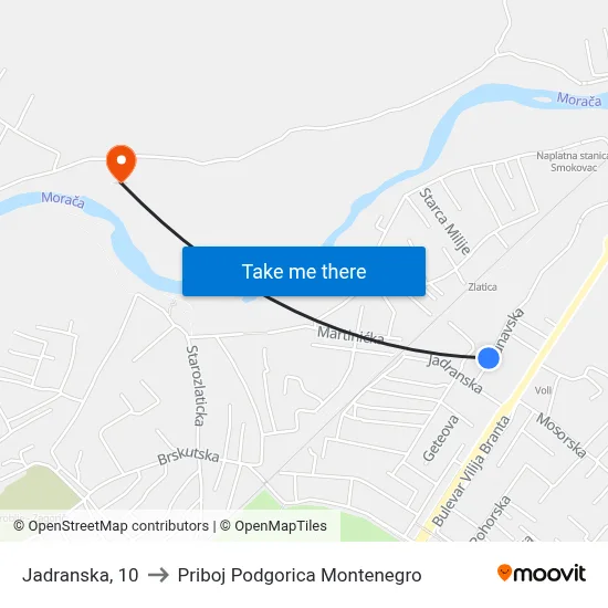 Jadranska, 10 to Priboj Podgorica Montenegro map