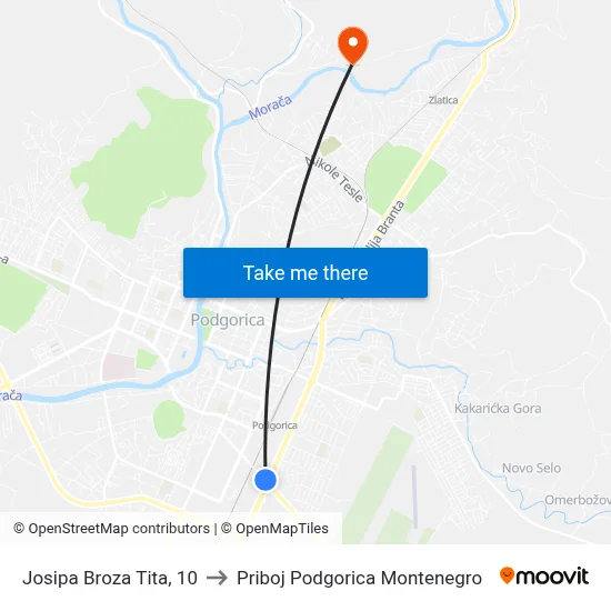 Josipa Broza Tita, 10 to Priboj Podgorica Montenegro map