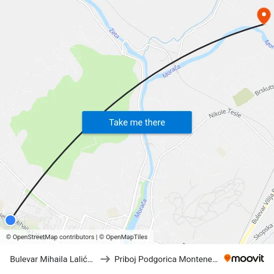 Bulevar Mihaila Lalića, 6 to Priboj Podgorica Montenegro map