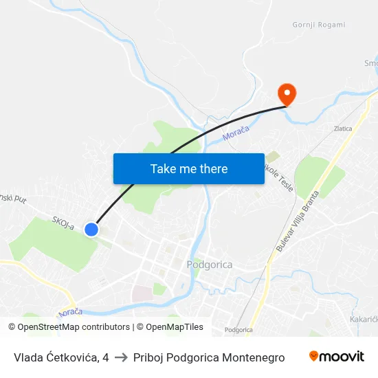 Vlada Ćetkovića, 4 to Priboj Podgorica Montenegro map