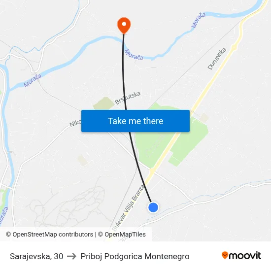 Sarajevska, 30 to Priboj Podgorica Montenegro map