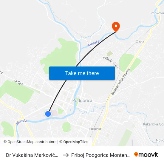Dr Vukašina Markovića, 58 to Priboj Podgorica Montenegro map