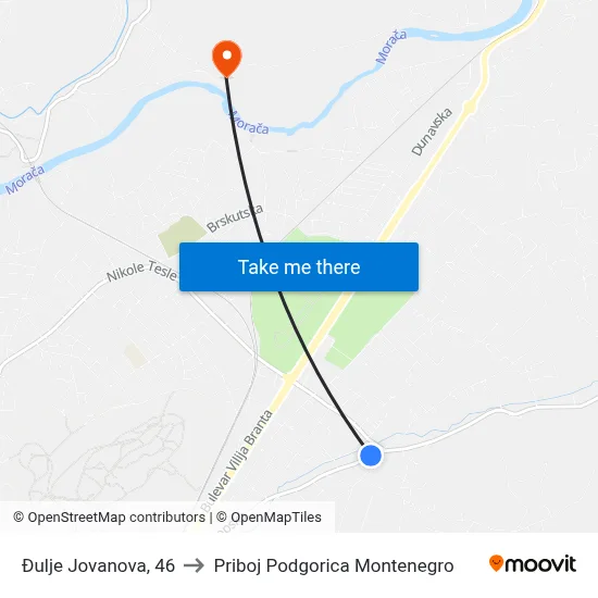 Đulje Jovanova, 46 to Priboj Podgorica Montenegro map