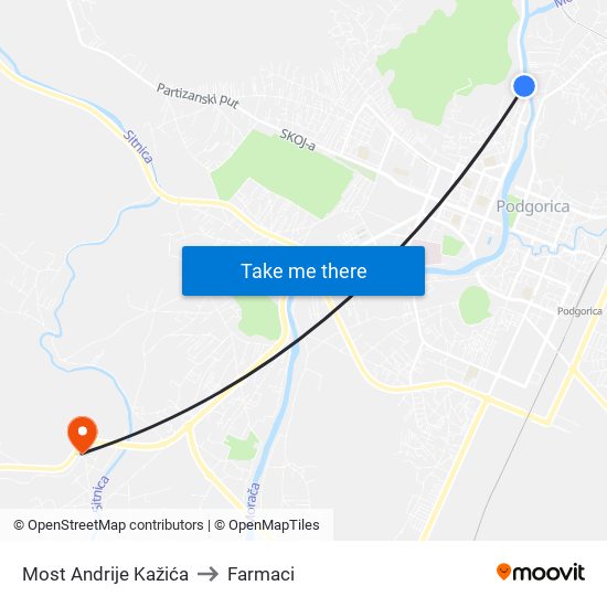 Most Andrije Kažića to Farmaci map