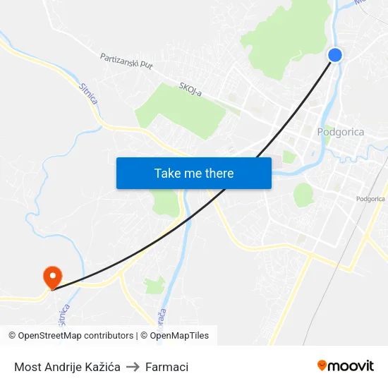 Most Andrije Kažića to Farmaci map