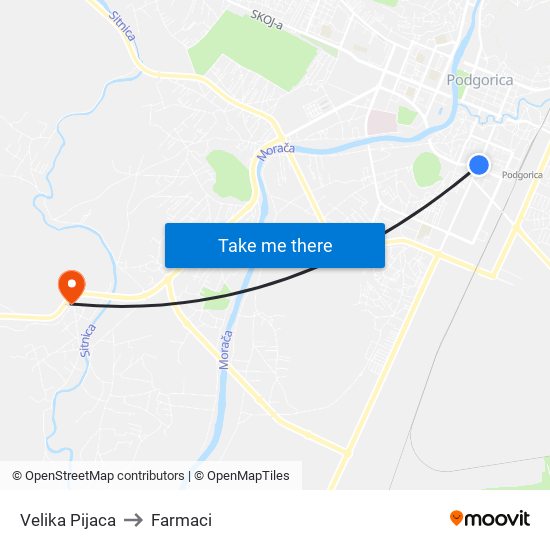 Velika Pijaca to Farmaci map