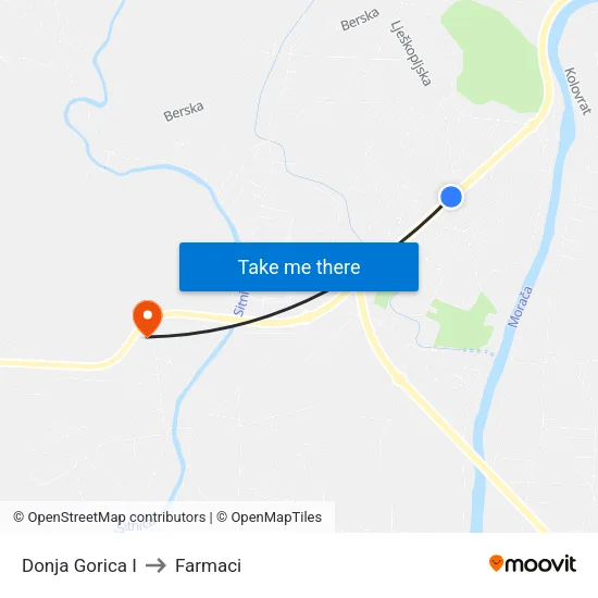 Donja Gorica I to Farmaci map