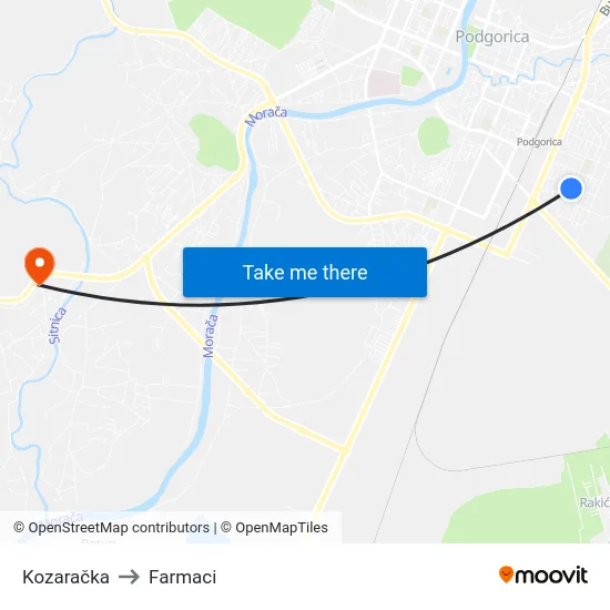 Kozaračka to Farmaci map