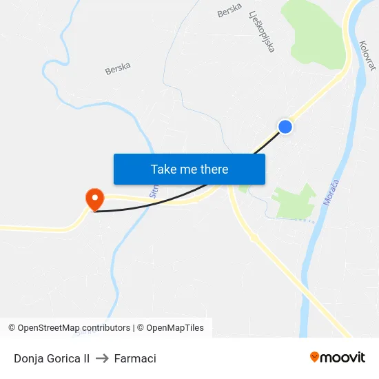 Donja Gorica II to Farmaci map