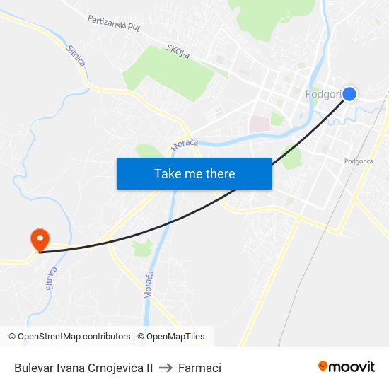 Bulevar Ivana Crnojevića II to Farmaci map