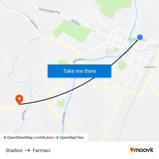 Stadion to Farmaci map