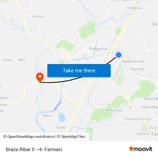Braće Ribar II to Farmaci map