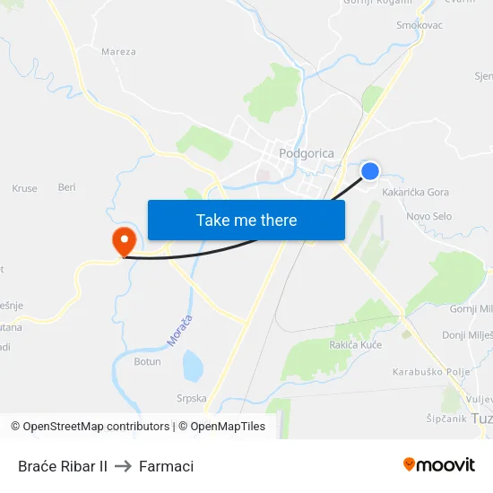 Braće Ribar II to Farmaci map