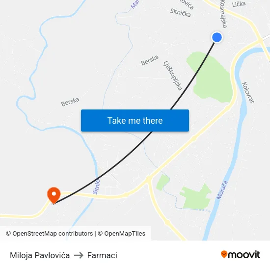Miloja Pavlovića to Farmaci map