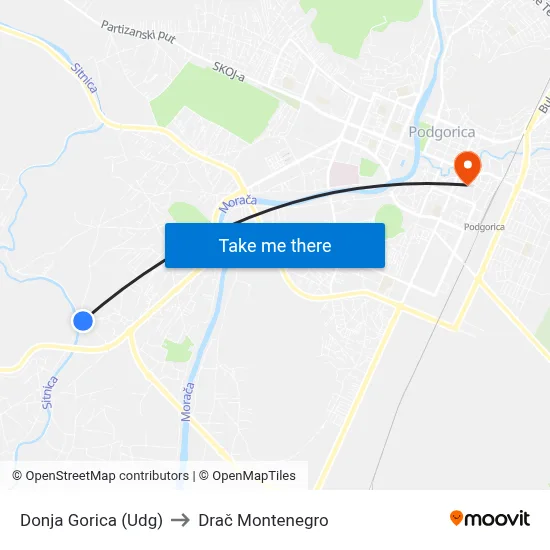 Donja Gorica (Udg) to Drač Montenegro map